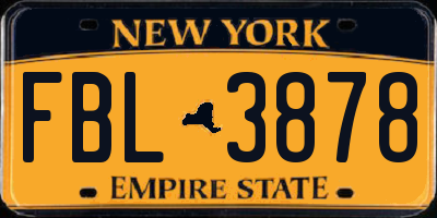 NY license plate FBL3878