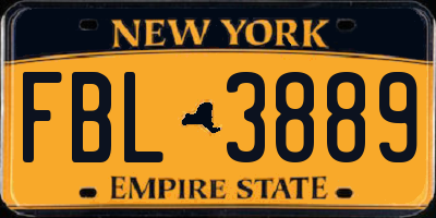 NY license plate FBL3889