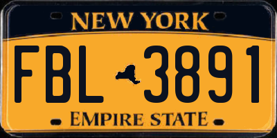 NY license plate FBL3891