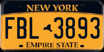 NY license plate FBL3893