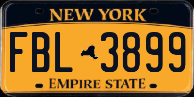NY license plate FBL3899
