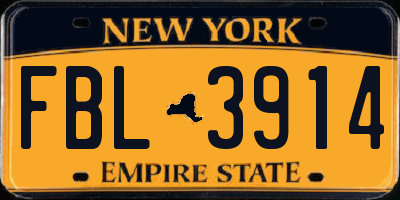NY license plate FBL3914