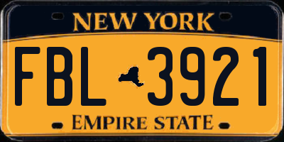 NY license plate FBL3921