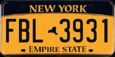 NY license plate FBL3931