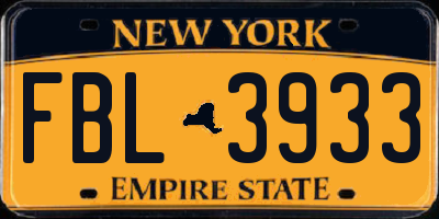 NY license plate FBL3933