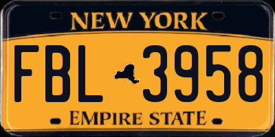 NY license plate FBL3958