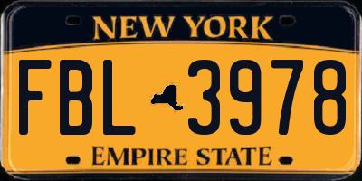 NY license plate FBL3978