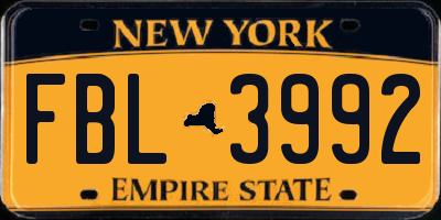 NY license plate FBL3992