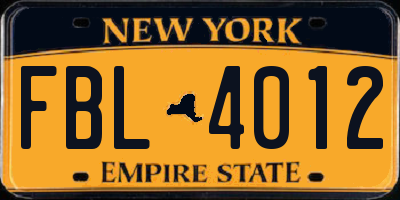 NY license plate FBL4012