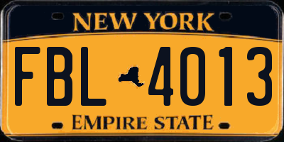 NY license plate FBL4013