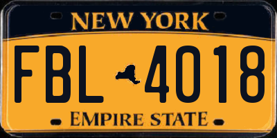 NY license plate FBL4018