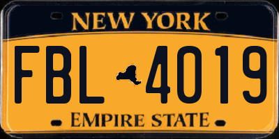NY license plate FBL4019