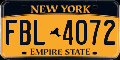 NY license plate FBL4072