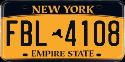 NY license plate FBL4108