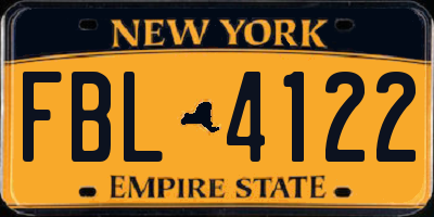 NY license plate FBL4122