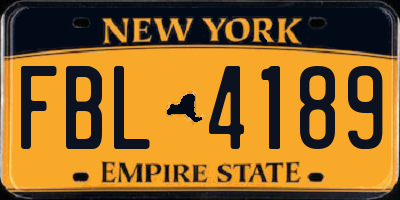 NY license plate FBL4189