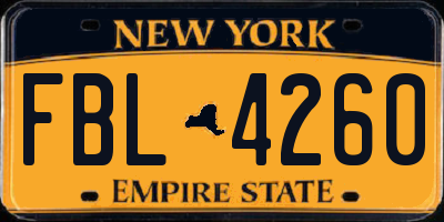 NY license plate FBL4260