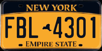NY license plate FBL4301