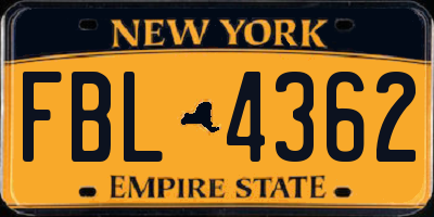 NY license plate FBL4362