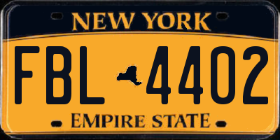 NY license plate FBL4402