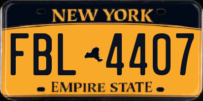 NY license plate FBL4407