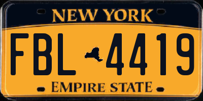 NY license plate FBL4419