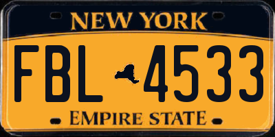 NY license plate FBL4533