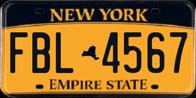 NY license plate FBL4567