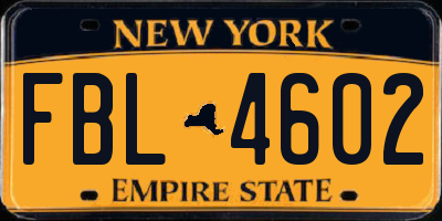 NY license plate FBL4602