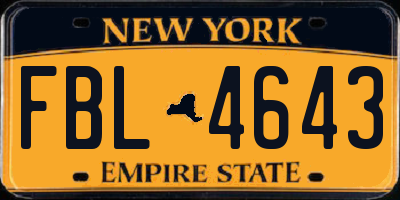 NY license plate FBL4643