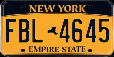 NY license plate FBL4645
