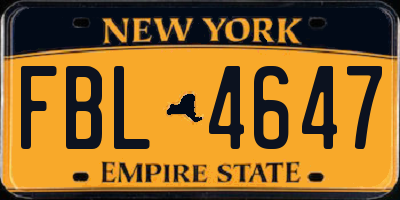 NY license plate FBL4647