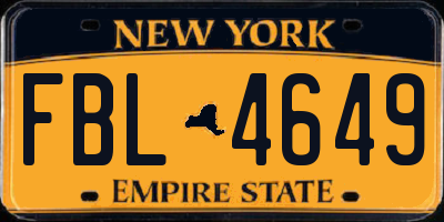 NY license plate FBL4649