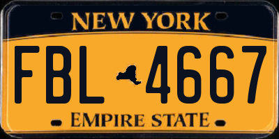 NY license plate FBL4667