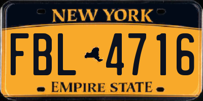 NY license plate FBL4716