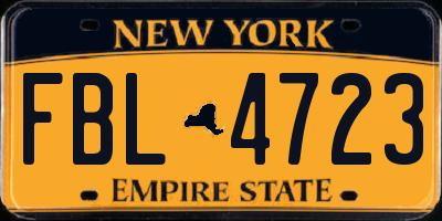 NY license plate FBL4723