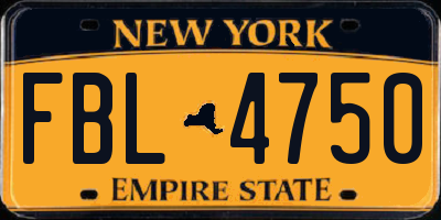 NY license plate FBL4750