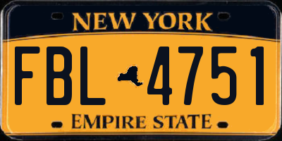 NY license plate FBL4751