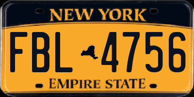 NY license plate FBL4756