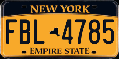 NY license plate FBL4785