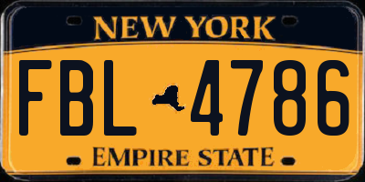 NY license plate FBL4786