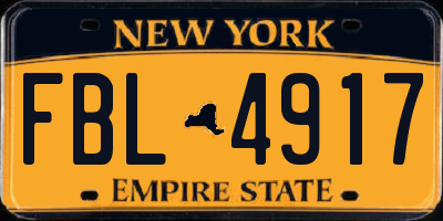NY license plate FBL4917
