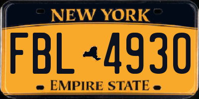 NY license plate FBL4930