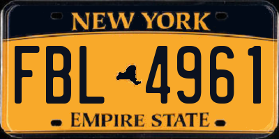 NY license plate FBL4961