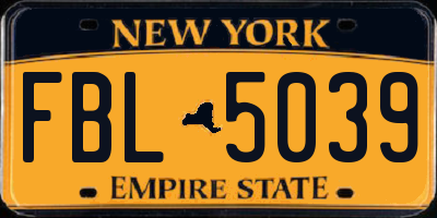 NY license plate FBL5039