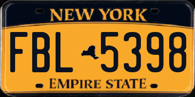 NY license plate FBL5398