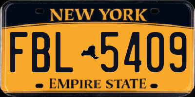 NY license plate FBL5409