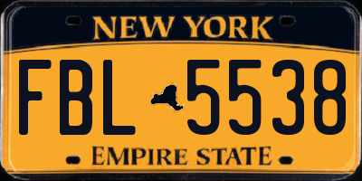 NY license plate FBL5538