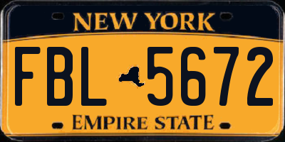 NY license plate FBL5672
