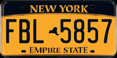NY license plate FBL5857